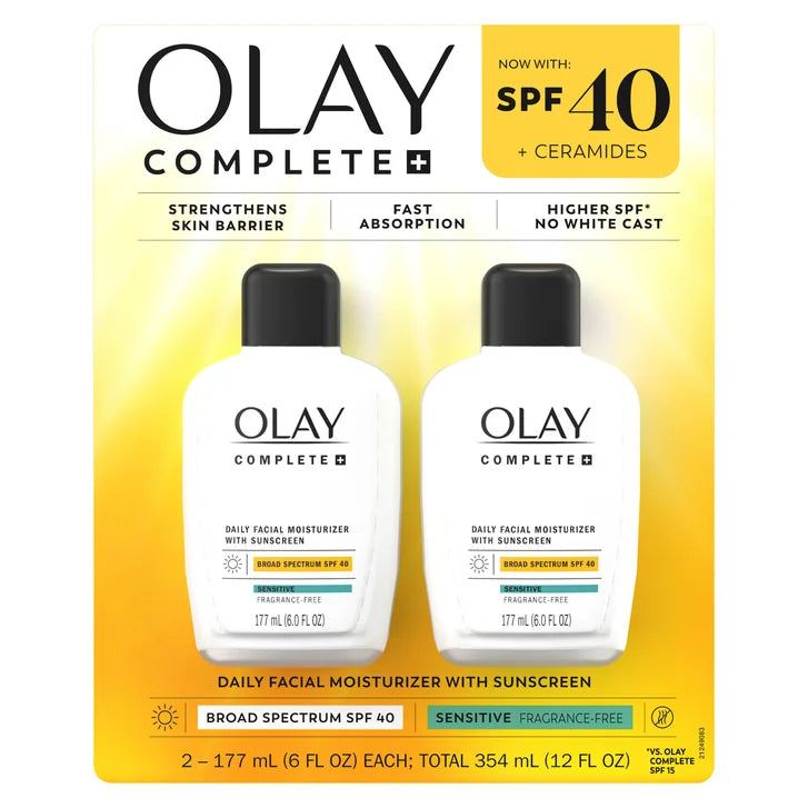 Olay Complete+ Moisturizer with SPF 40 Sensitive, 6 fl oz, 2-pack