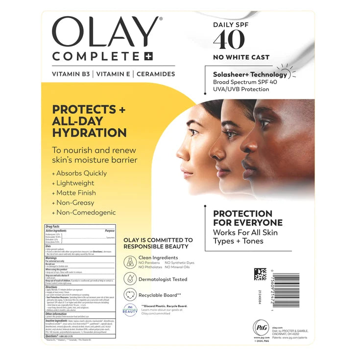 Olay Complete+ Moisturizer with SPF 40 Sensitive, 6 fl oz, 2-pack