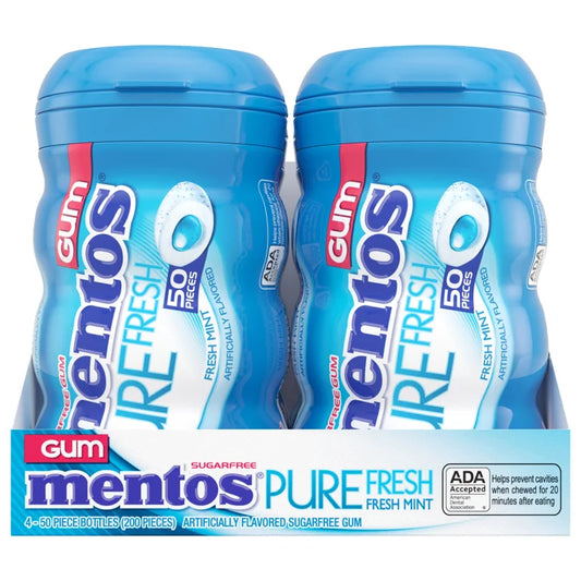 Mentos Pure Fresh Sugar Free Gum, Fresh Mint, 50 Pieces, 4-count
