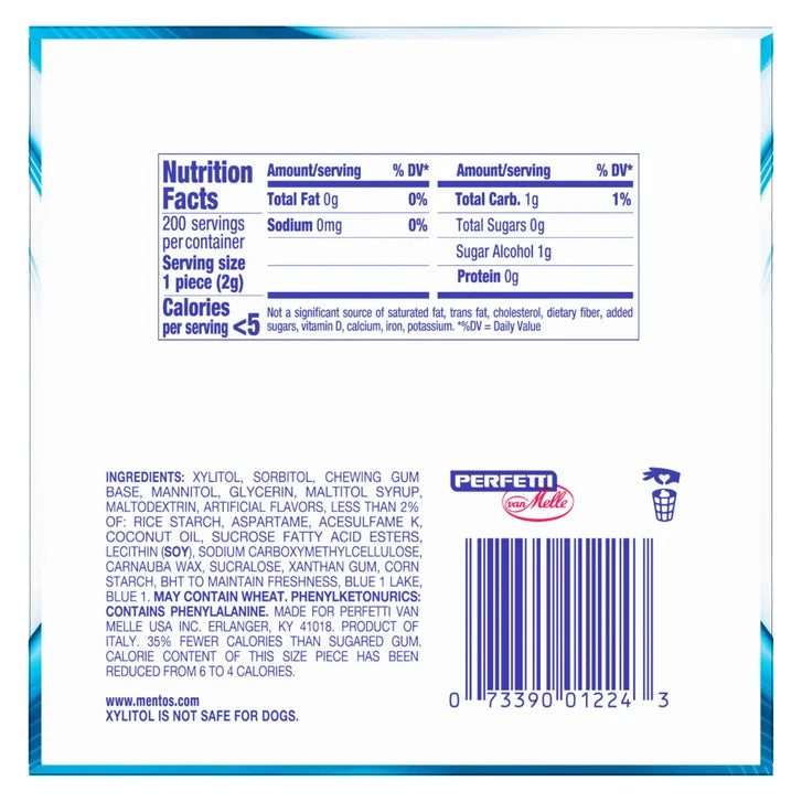 Mentos Pure Fresh Sugar Free Gum, Fresh Mint, 50 Pieces, 4-count