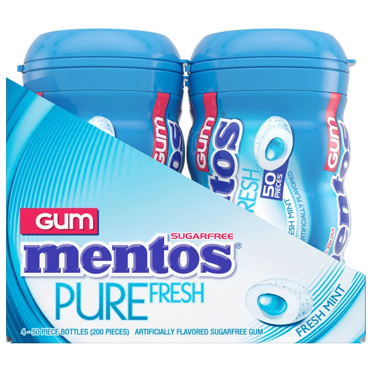 Mentos Pure Fresh Sugar Free Gum, Fresh Mint, 50 Pieces, 4-count