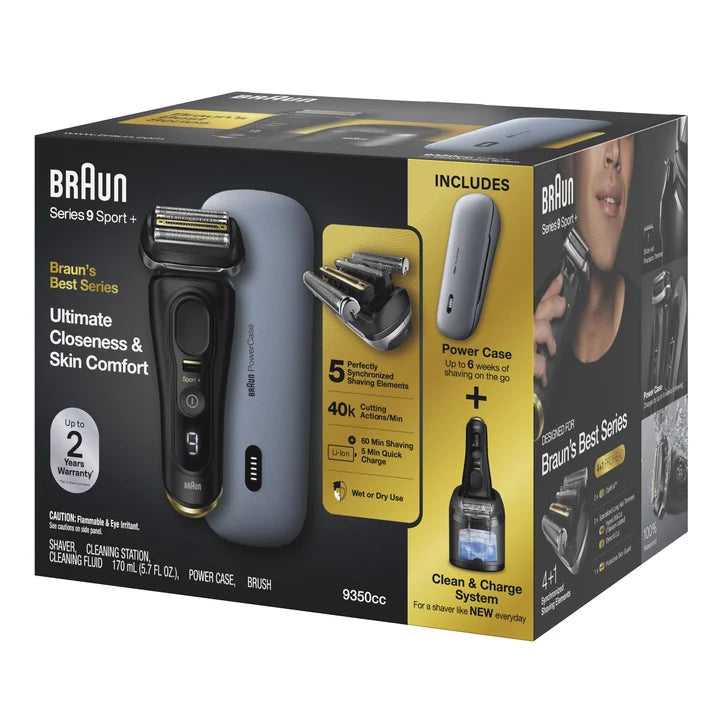 Braun Series 9 Sport + Electric Shaver with Clean and Charge Station and Powercase