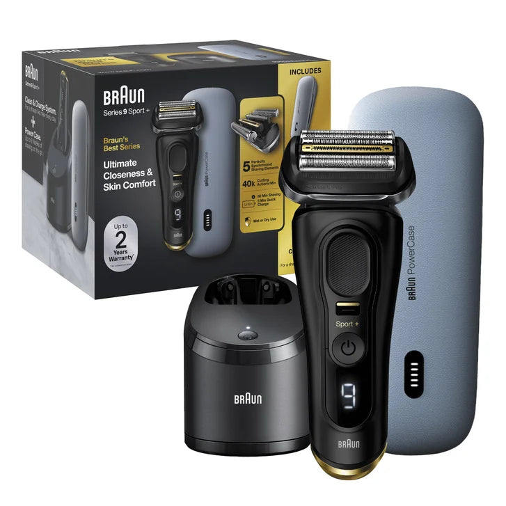 Braun Series 9 Sport + Electric Shaver with Clean and Charge Station and Powercase