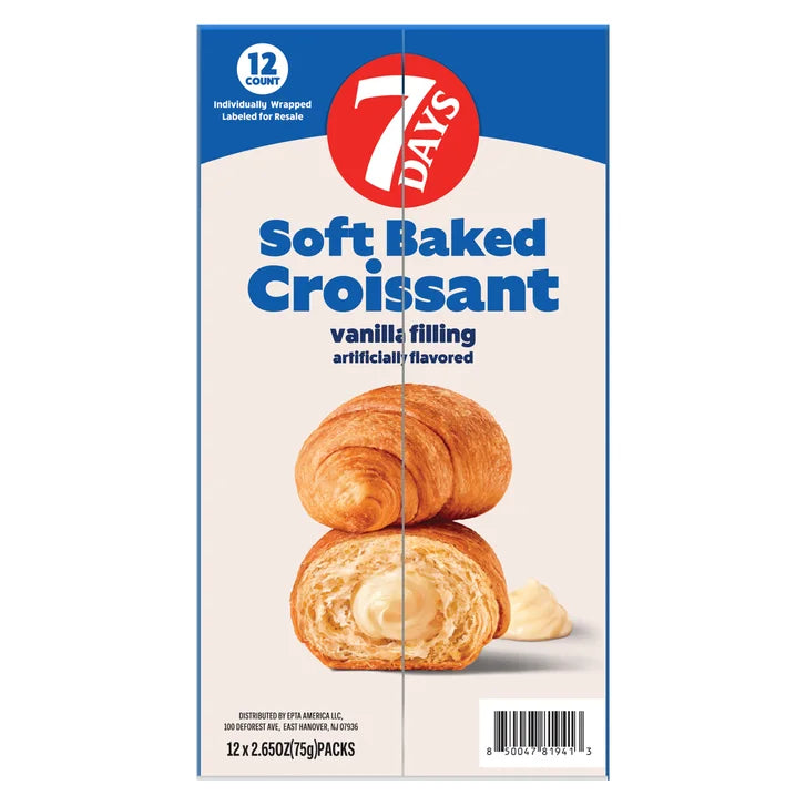 7Days Soft Baked Croissant, Vanilla Filling, 2.65 oz, 12-count