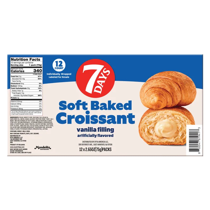 7Days Soft Baked Croissant, Vanilla Filling, 2.65 oz, 12-count