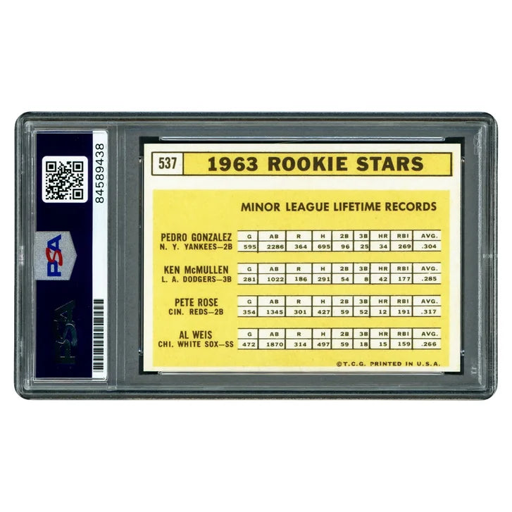 Pete Rose Autographed 1963 Topps Rookie Reprint Card #537 Cincinnati Reds - PSA/DNA Authenticated