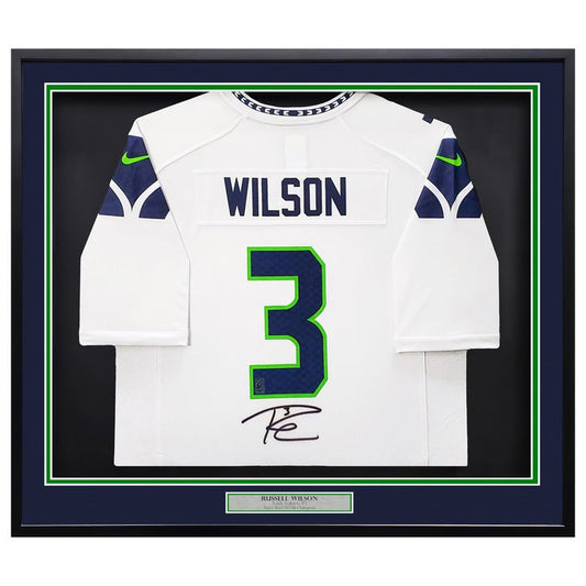 Russell Wilson Autographed Framed White Nike Seattle Seahawks Jersey - MCS Authenticated