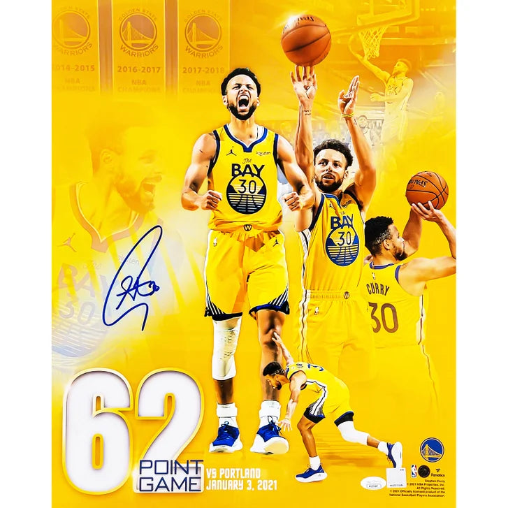 Stephen Curry Autographed Framed 62 Point Game 16” x 20” Photo Golden State Warriors - JSA Authenticated
