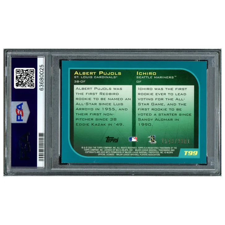 Ichiro Suzuki & Albert Pujols Autographed 2001 Topps Traded Gold Rookie Card #T99 "01 ROY" - PSA/DNA Authenticated