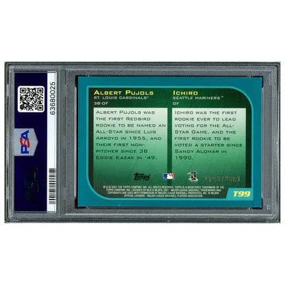 Ichiro Suzuki & Albert Pujols Autographed 2001 Topps Traded Gold Rookie Card #T99 "01 ROY" - PSA/DNA Authenticated
