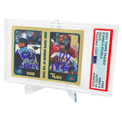 Ichiro Suzuki & Albert Pujols Autographed 2001 Topps Traded Gold Rookie Card #T99 "01 ROY" - PSA/DNA Authenticated