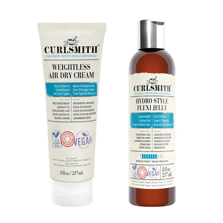 Curlsmith Weightless Air Dry Cream, 8 fl oz + Hydro Style Flexi Jelly, 8 fl oz Set