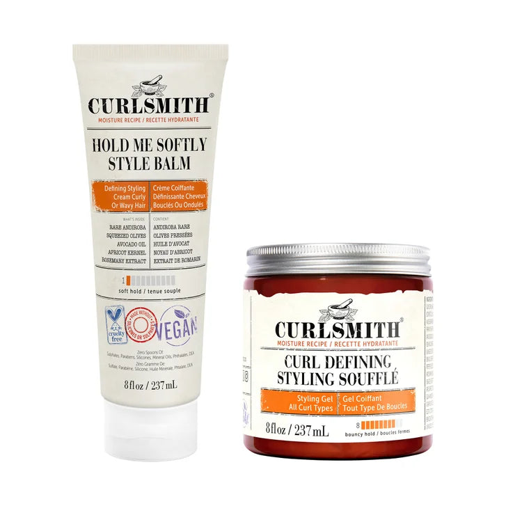 Curlsmith Hold Me Softly Style Balm, 8 fl oz + Curl Defining Styling Souffle, 8 fl oz Set