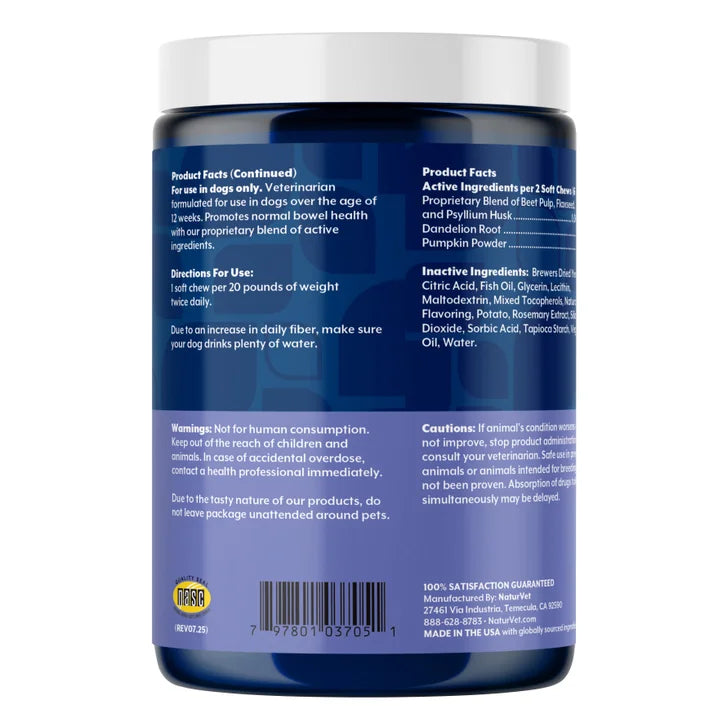 NaturVet No Scoot Stool & Bowel Supplements for Dogs, Hickory Smoked Bacon Flavor, 120-count