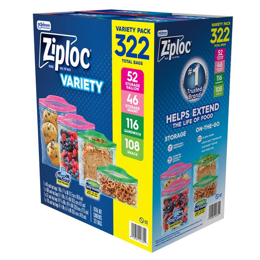 Ziploc Seal Top Bag, Variety Pack, 322-count