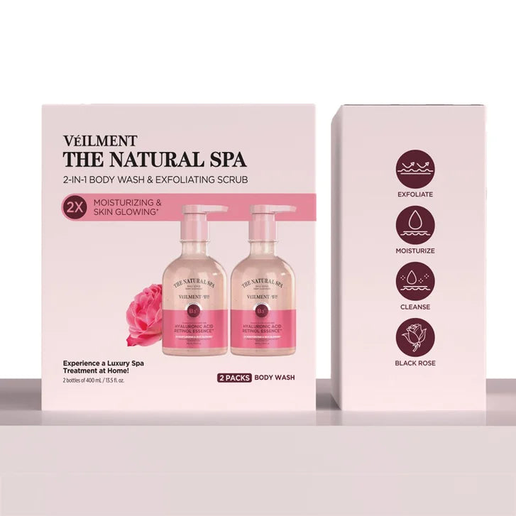 VEILMENT The Natural Spa 2-In-1 Body Wash & Exfoliating Scrub, 13.5 fl oz, 2-pack