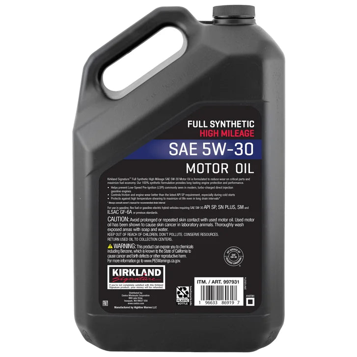Kirkland Signature 5W-30 High Mileage Full Synthetic Motor Oil, 5-Quart 2-pack