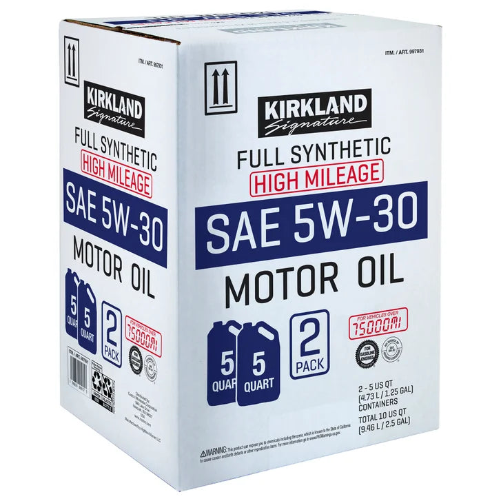 Kirkland Signature 5W-30 High Mileage Full Synthetic Motor Oil, 5-Quart 2-pack