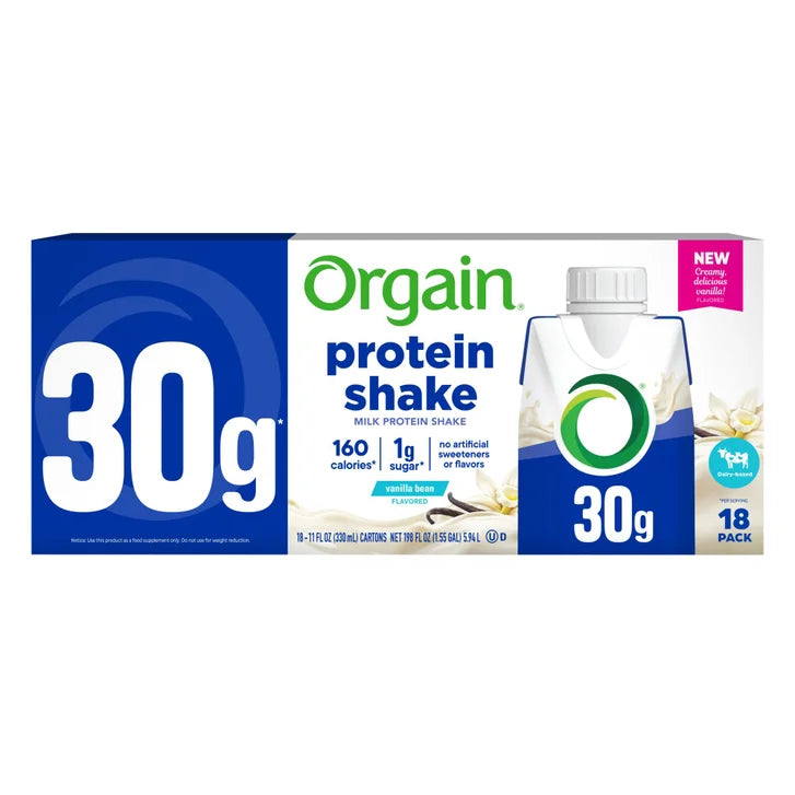 Orgain 30g Milk Protein Shake, Vanilla, 11.0 fl oz, 18-pack