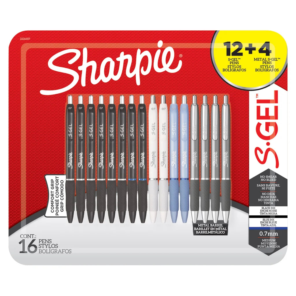 Sharpie S-Gel Retractable Gel Pen, Medium Point 0.7mm, 16-pack