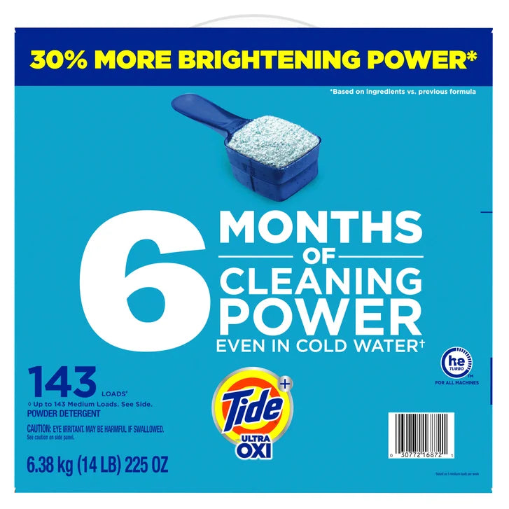 Tide Plus Ultra Oxi Powder Laundry Detergent, Original, 143 Loads, 225 oz