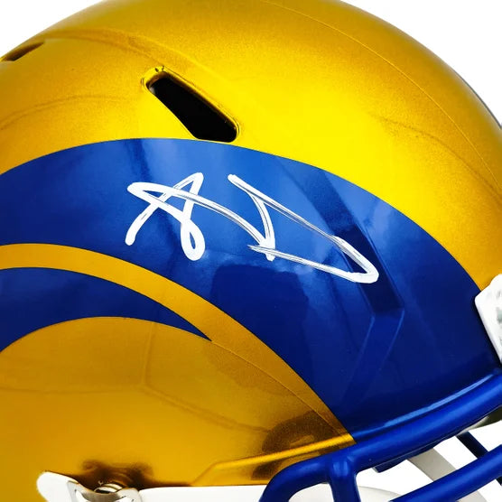 Aaron Donald Los Angeles Rams Autographed Flash Yellow Full Size Replica Speed Helmet - Beckett Authenticated