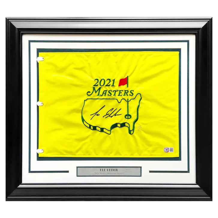 Lee Elder Autographed Framed Yellow 2021 Masters Golf Pin Flag - Beckett Authenticated