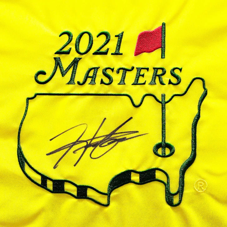 Hideki Matsuyama Autographed Framed Yellow 2021 Masters Golf Pin Flag - Beckett Authenticated