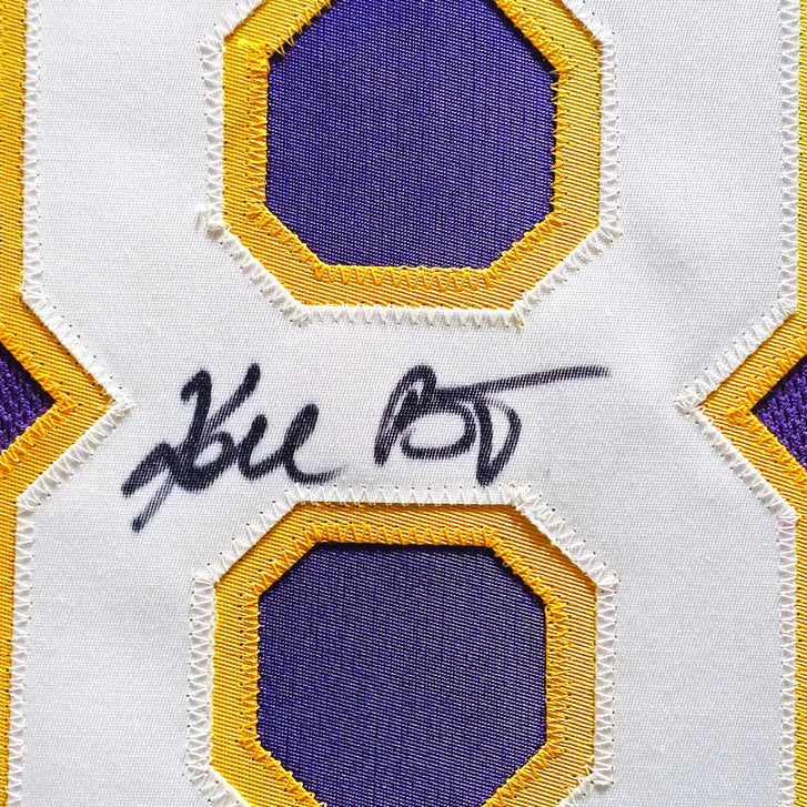 Kobe Bryant Autographed Framed Purple and Yellow Stat Jersey #2/8 - PSA and Beckett Authenticated
