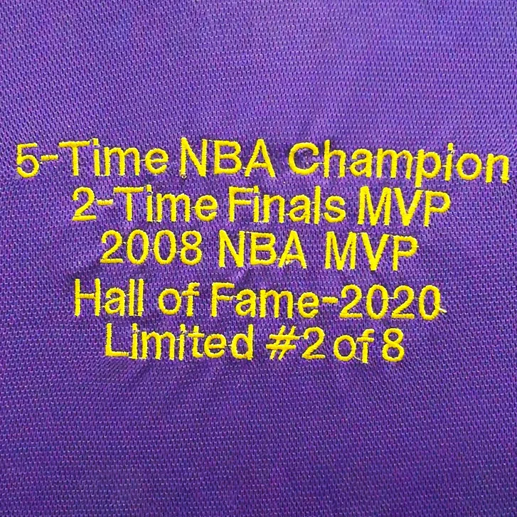 Kobe Bryant Autographed Framed Purple and Yellow Stat Jersey #2/8 - PSA and Beckett Authenticated