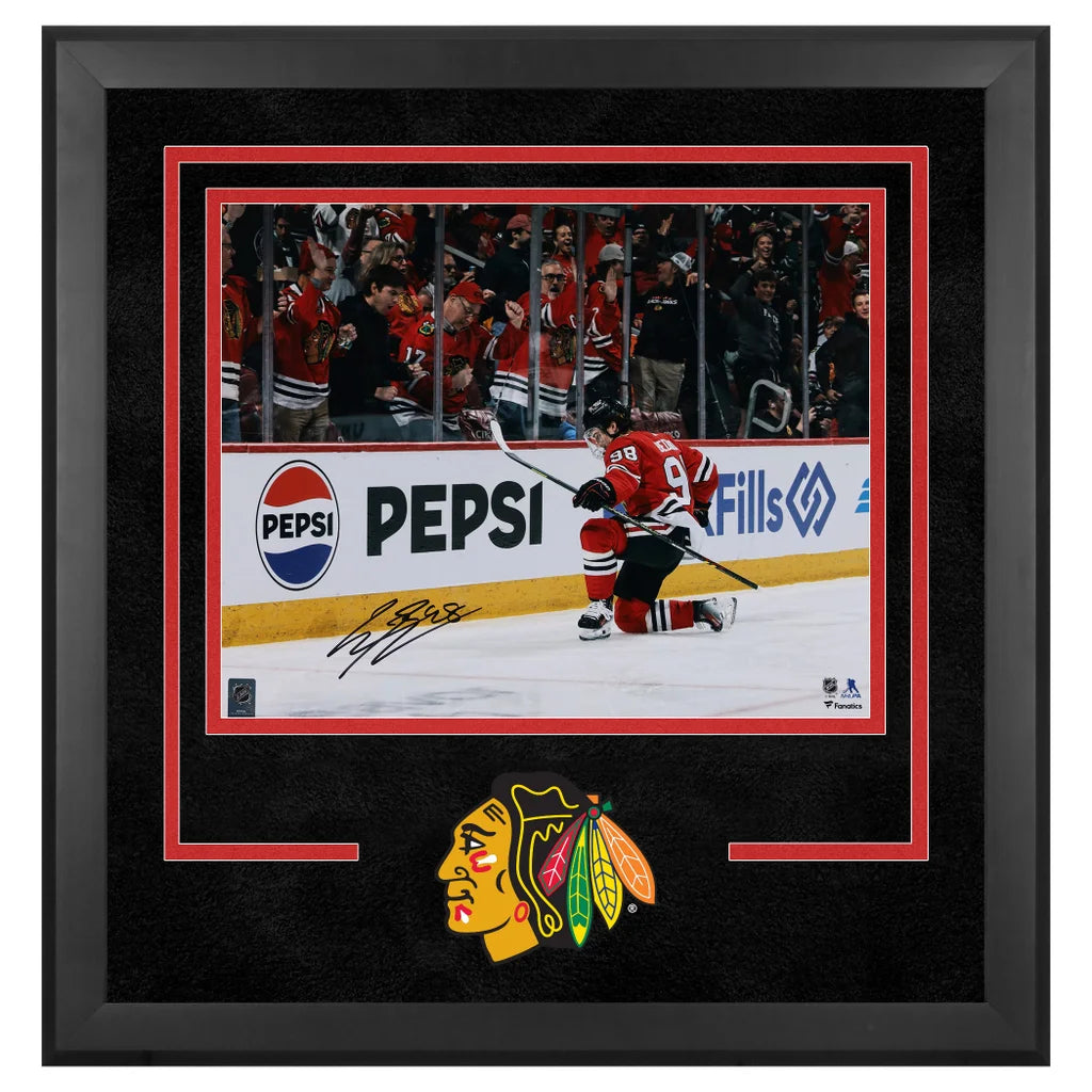 Connor Bedard Autographed Framed Photo Chicago Blackhawks Red Jersey Celebration - Fanatics Authenticated