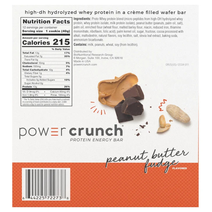 Power Crunch Protein Energy Bar, Peanut Butter Fudge, 1.4 oz, 12-count