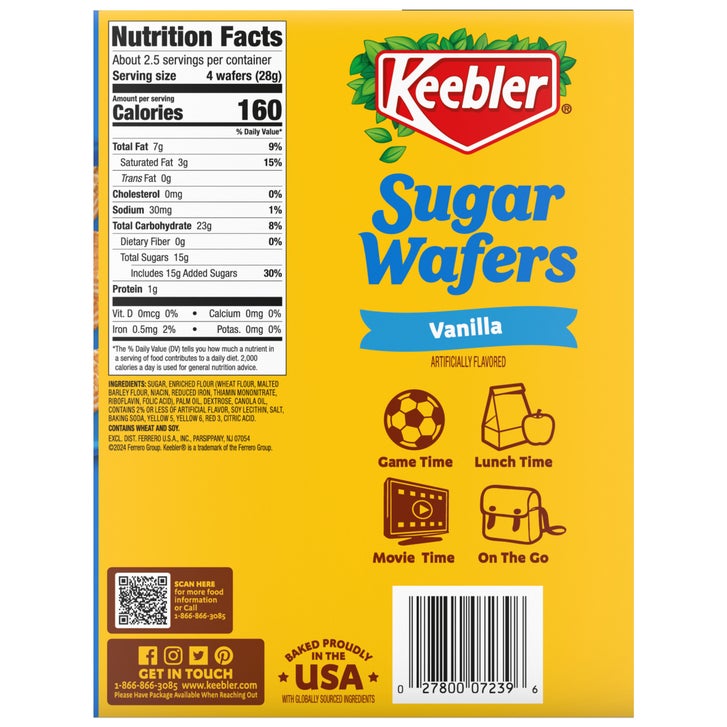 Keebler Sugar Wafers, Vanilla, 2.75 oz, 24-count