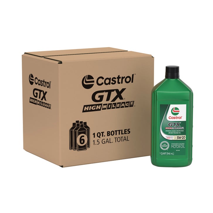 Castrol GTX High Mileage 5W-20 Synthetic Blend Motor Oil 1-Quart, 6-Pack