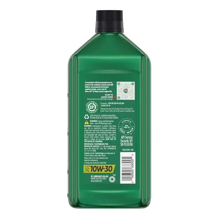Castrol GTX High Mileage 10W-30 Synthetic Blend Motor Oil 1-Quart, 6-Pack