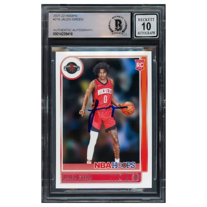 Jalen Green Autographed 2021-22 NBA Hoops Rookie Card #218 Houston Rockets - Beckett Authenticated