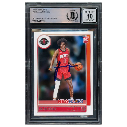 Jalen Green Autographed 2021-22 NBA Hoops Rookie Card #218 Houston Rockets - Beckett Authenticated