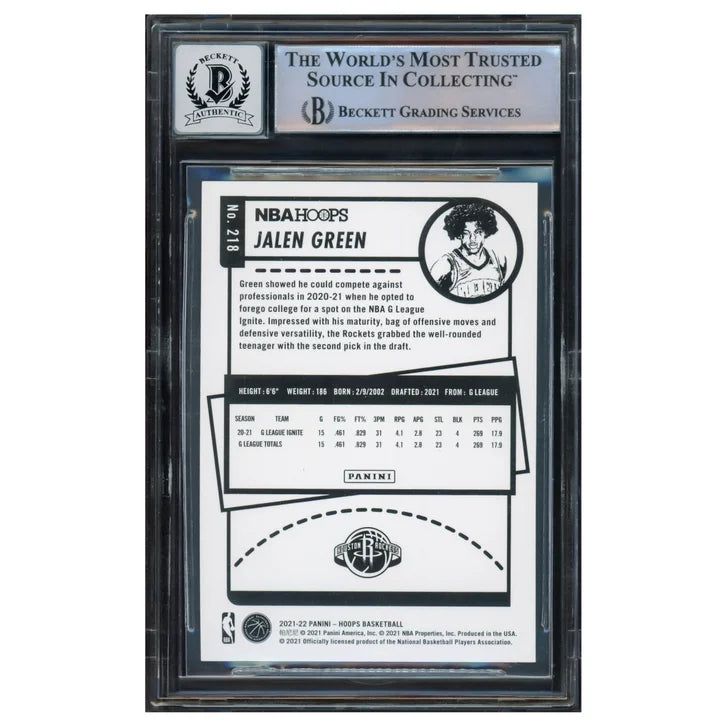 Jalen Green Autographed 2021-22 NBA Hoops Rookie Card #218 Houston Rockets - Beckett Authenticated