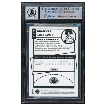 Jalen Green Autographed 2021-22 NBA Hoops Rookie Card #218 Houston Rockets - Beckett Authenticated