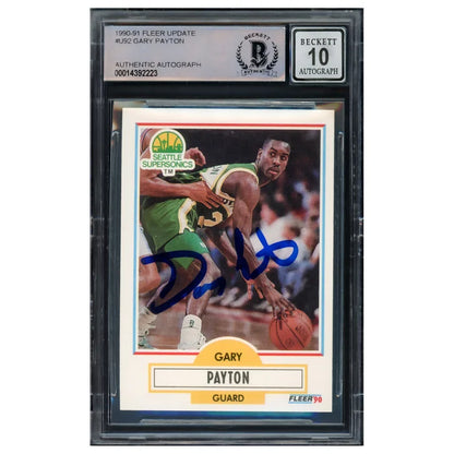 Gary Payton Autographed 1990-91 Fleer Update Rookie Card #U-92 Seattle Supersonics - Beckett Authenticated