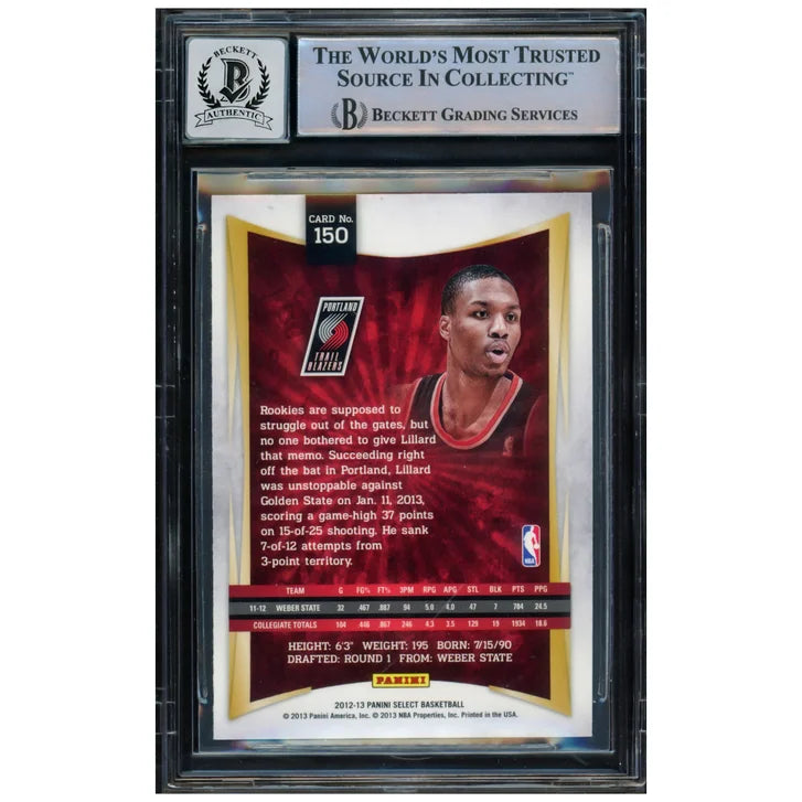 Damian Lillard Autographed 2012-13 Panini Select Rookie Card #150 Portland Trail Blazers - Beckett Authenticated