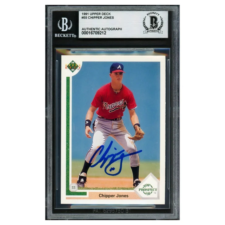 Chipper Jones Autographed 1991 Upper Deck Rookie Card #55 Atlanta Braves - Beckett Authenticated
