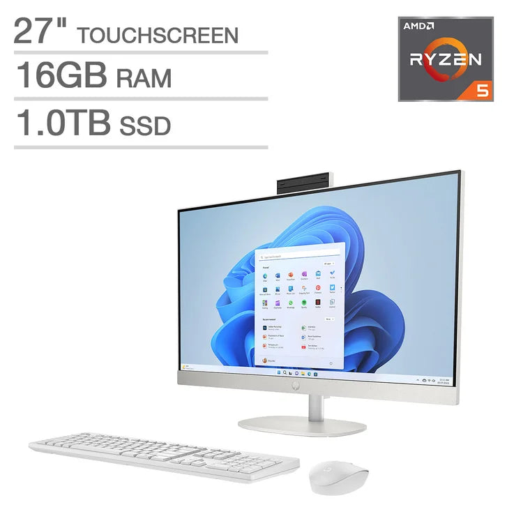 HP 27" All-in-One Touchscreen Desktop - AMD Ryzen 5 7520U - FHD (1920 x 1080) - 16GB RAM - 1TB SSD - Windows 11 Home