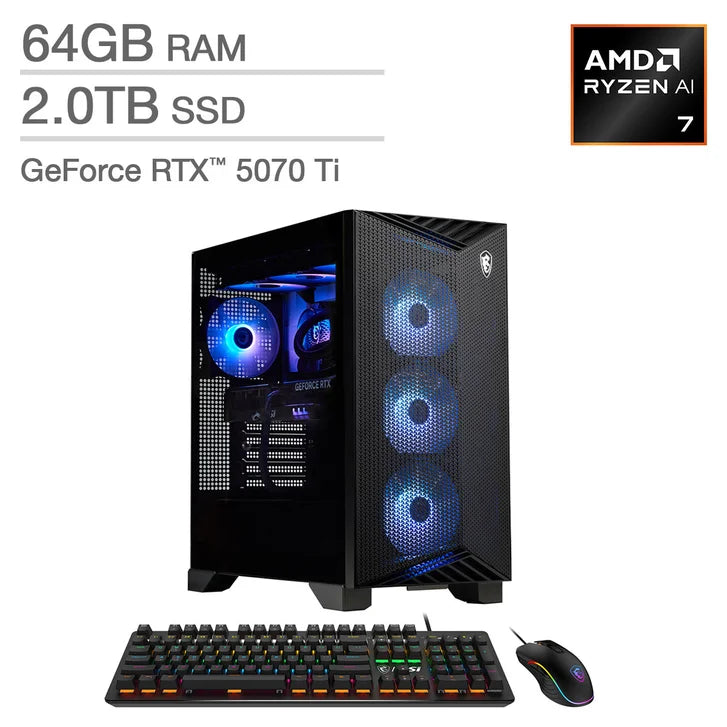 MSI Aegis ZS2 Gaming Desktop – AMD Ryzen 7 9700X - GeForce RTX 5070 Ti – 2TB – Windows 11