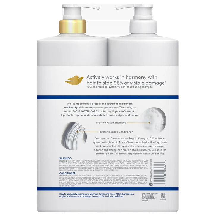 Dove Intensive Repair Damage Therapy Shampoo & Conditioner Set, 33.8 fl oz