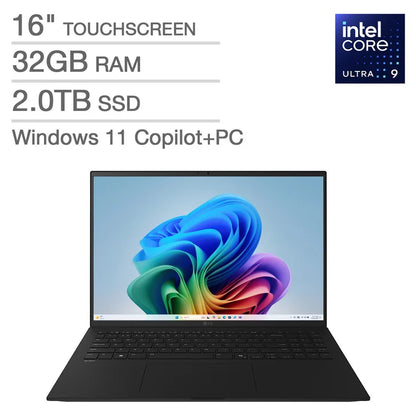LG gram 16" Copilot+ PC, Thin and Lightweight Laptop, Windows 11 Home, Intel Evo Edition - Intel Core Ultra 9, 32GB RAM, 2TB SSD, Black