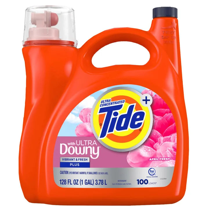 Tide Plus with Ultra Downy Liquid Laundry Detergent, April Fresh, 100 Loads, 128 fl oz