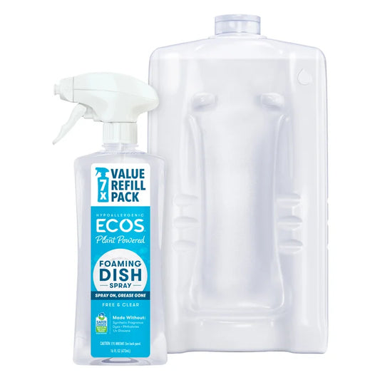 ECOS Foaming Dish Soap Spray, Free & Clear, 16 fl oz + 96 fl oz Refill