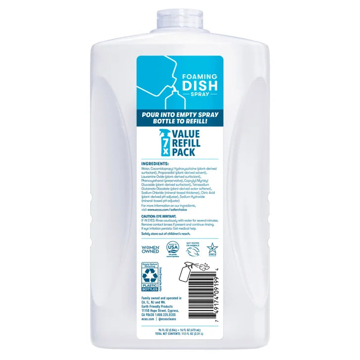 ECOS Foaming Dish Soap Spray, Free & Clear, 16 fl oz + 96 fl oz Refill