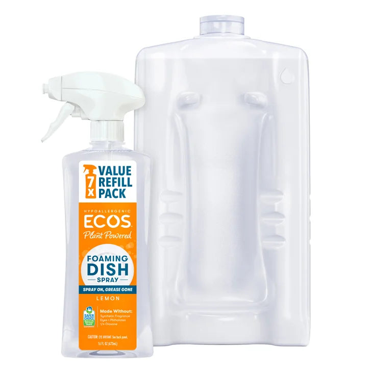 ECOS Foaming Dish Soap Spray, Lemon, 16 fl oz + 96 fl oz Refill